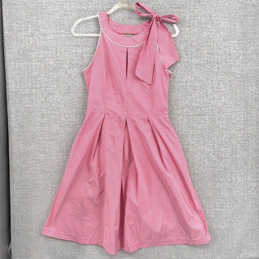Comely Red Gingham Pinafore Dress‎ Sz M Eu 40 Cottage Bow Neckline Pleated Retro